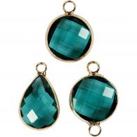 CC Jewelry Anhänger Cabochon Facettiertes Glas 15-20 mm Grün 6 Stück - #588682
