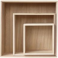 CC-Vitrinenkästen aus Holz, quadratisch, 3-teilig, H: 15–28 - #590120